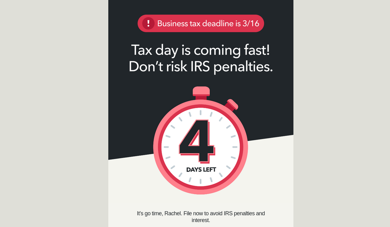 Screenshot of a TurboTax warning email